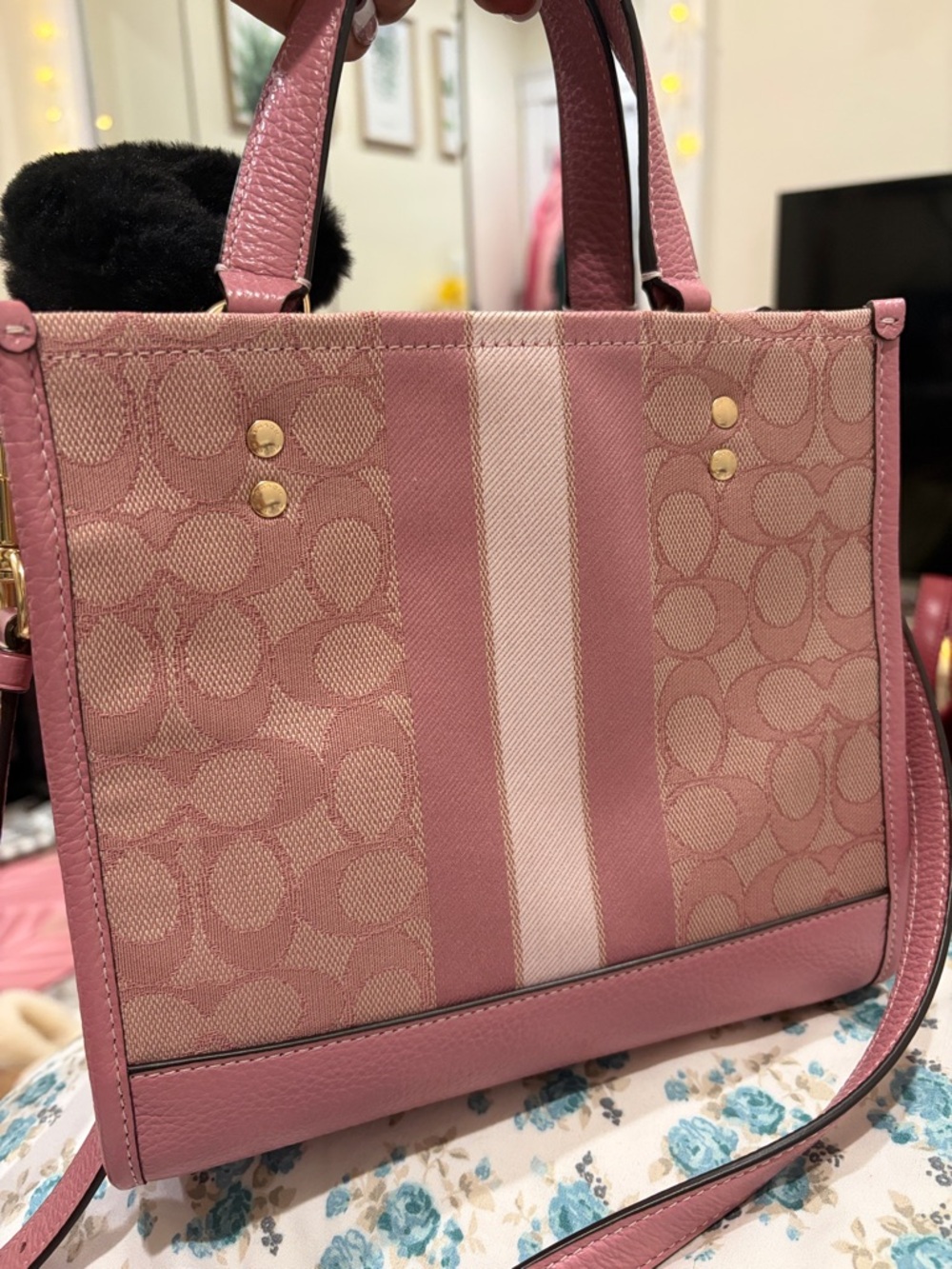 Coach Dempsey Signature Jacquard Mini Satchel (Pink) - Picture 6 of 17